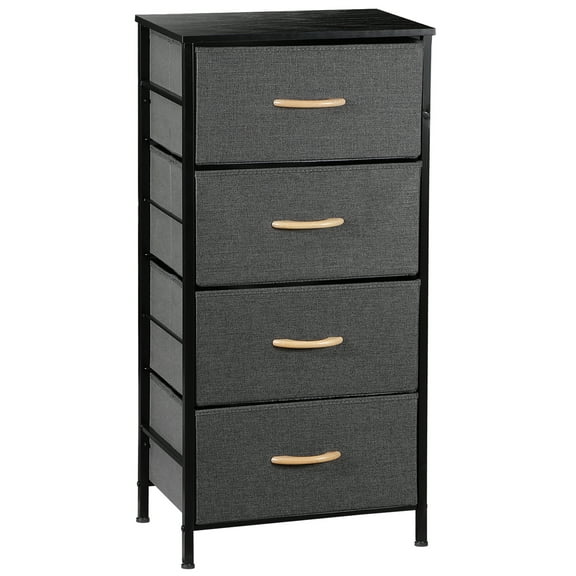 Favory Dresser for Bedroom with 4 Storage Drawers, Fabric Chest of Drawers Storage Organizer with Wood Top and Metal Frame for Closet Living Room Hallway Entryway, Gray