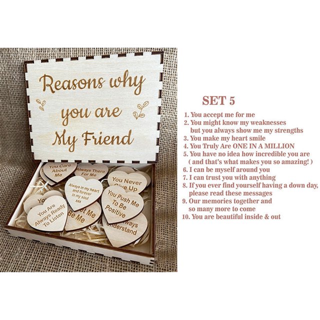 CSChome Wishing Card for Women Friendship Tokens Wooden Box: with Heart-Shaped Inspirational for Women (Unique Gift for Positive Modern Friendships, 1 Set)