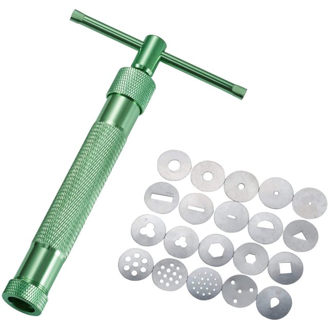 Extrusor de pasta de azúcar de acero inoxidable, extrusor de arcilla con 20 puntas, herramienta de decoración de pasteles de fondant artesanal (verde) LingWen 8390612304569