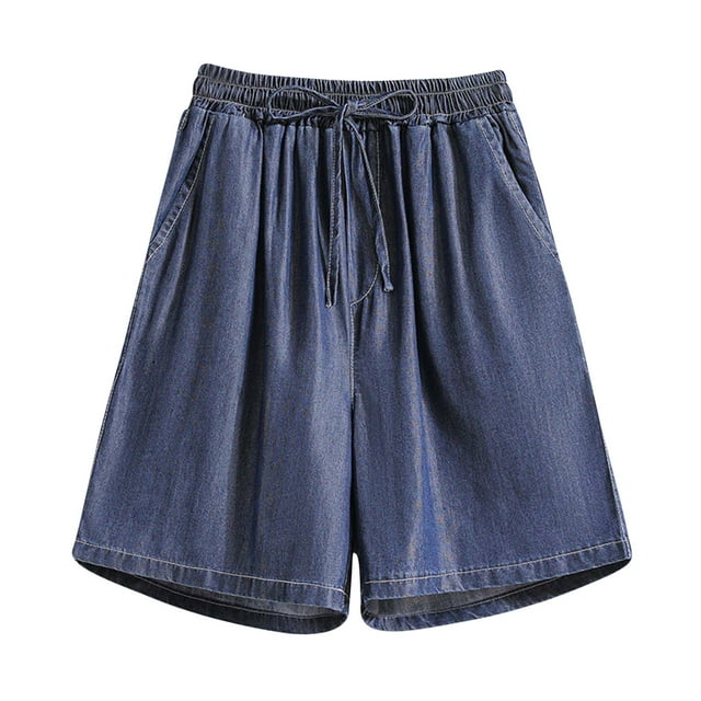 XZNGL Shorts de Mode pour Femmes Shorts en Denim Unis Décontractés Amples avec Poches pour Femmes
