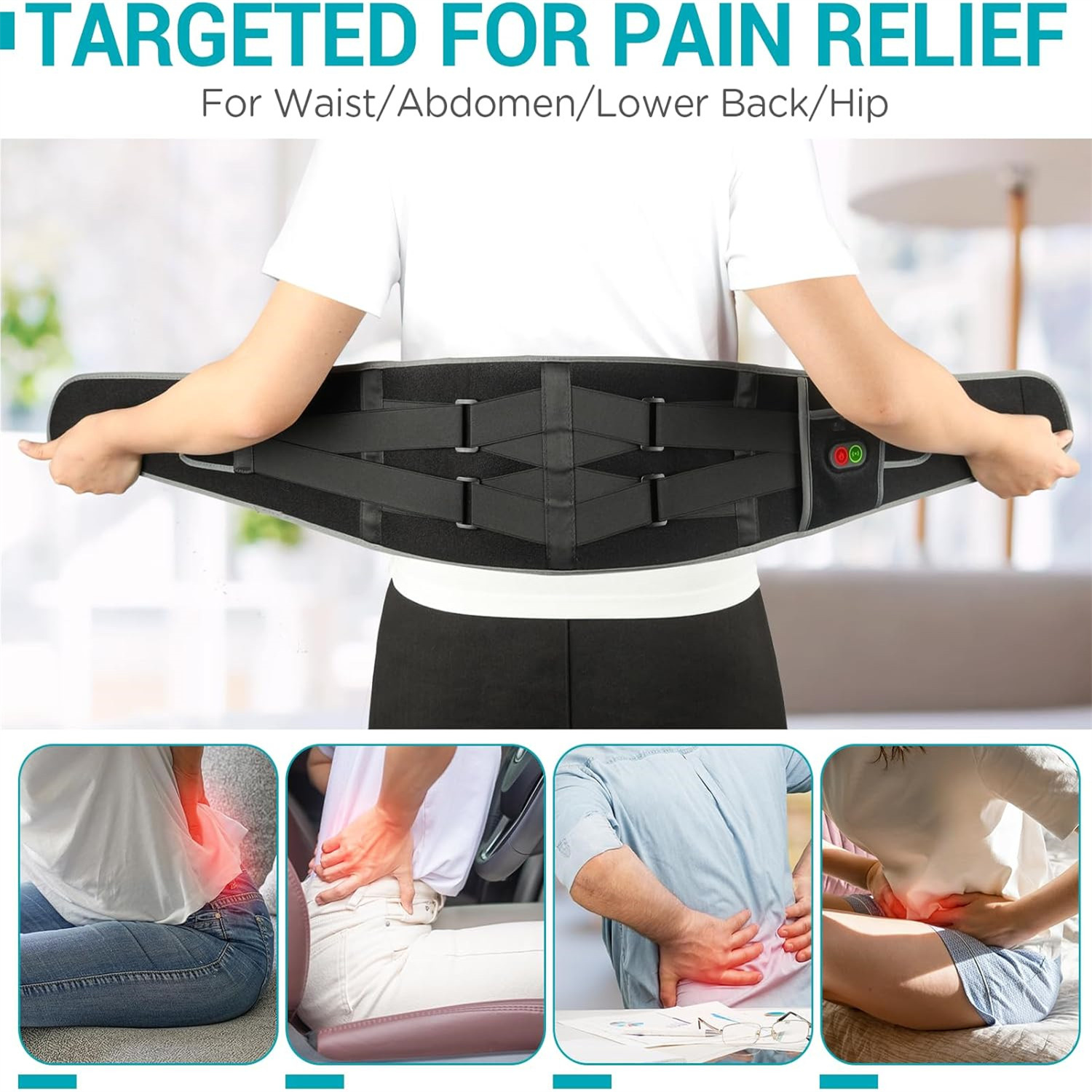Comfytemp Cordless Heating Pad with Massager for Back Pain Relief, Portable Lower Back Massager Eligible Rechargeable, Birthday Gifts for Women Men Mom Dad Seniors Christmas 3 Heat 30 Auto-Off