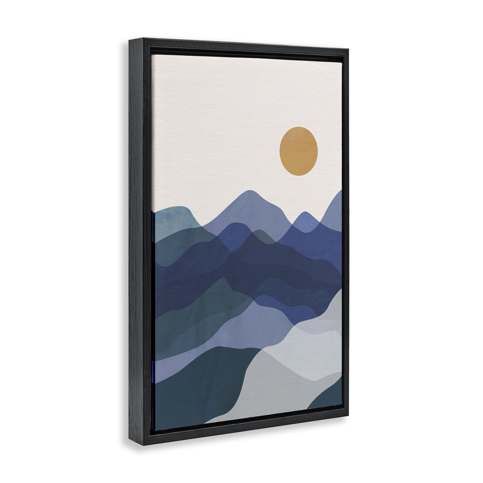 Stupell Industries Blue Layered Mountains Landscape & Nature Painting Black Floater Framed Canvas Art Print Wall Art, 21 x 31