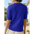 thumbnail image 3 of Short Sleeved Women Solid Color Lapel V Neck Casual Knit Cable Pullver Sweater, 3 of 4