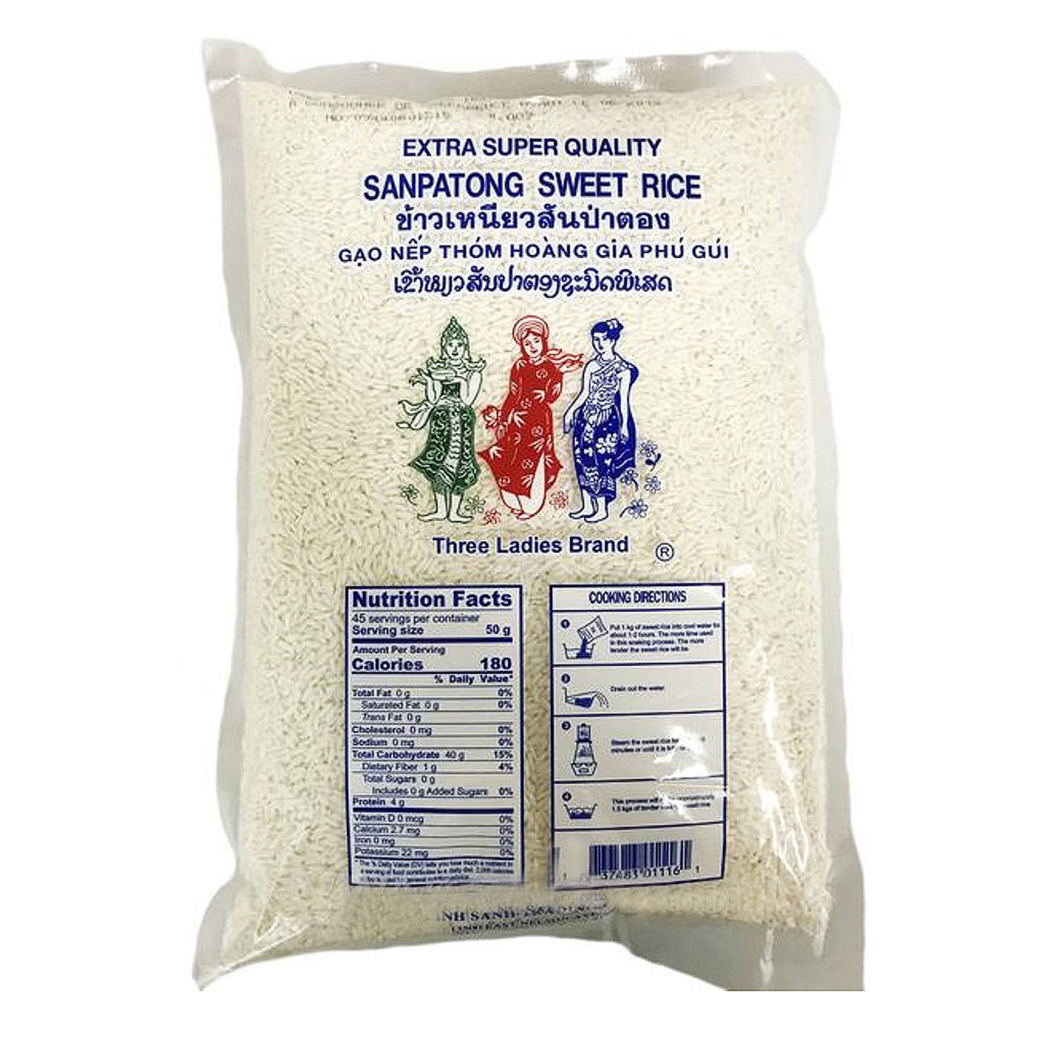 Three Ladies Thai Sweet Glutinous Rice Sanpatong Extra Super Quality 5 Lbs 2 27 Kgs Walmart Com Walmart Com