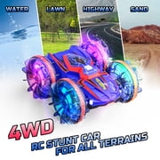JoyStone Amphibious Remote Control Car Boat with LED Lights, 4WD RC Stunt Car Toy for Boys Girls, Water Beach Pool Toys for Kids Ages 8-12, Red&Blue