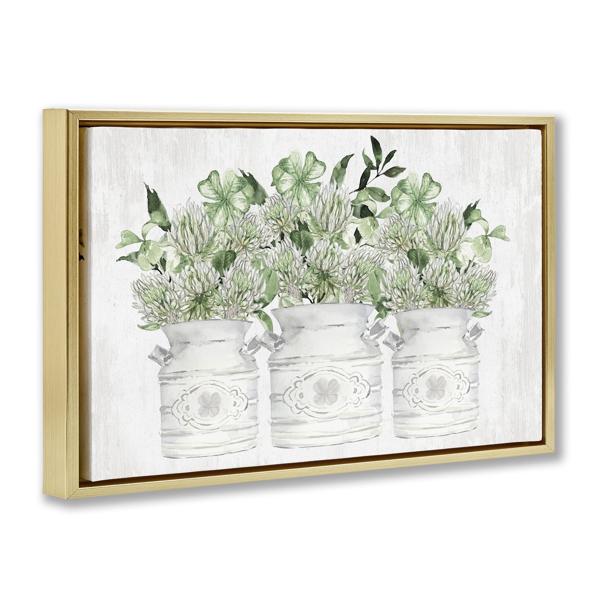 Stupell Industries Spring Potted Clovers Botanical & Floral Painting Gold Floater Framed Canvas Art Print Wall Art, 31 x 21
