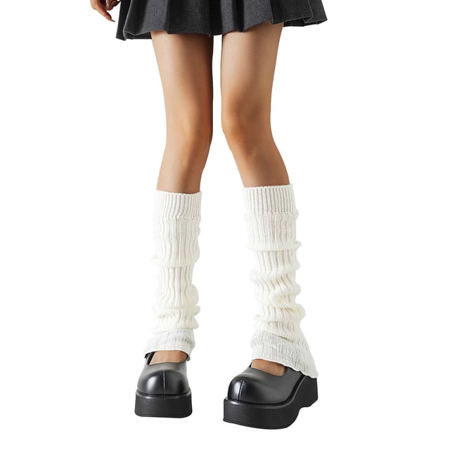 Fgnfyis Ladies' Solid Color Knit Lace Trim Style Ruched Slouch Socks Fashion Socks for Women White