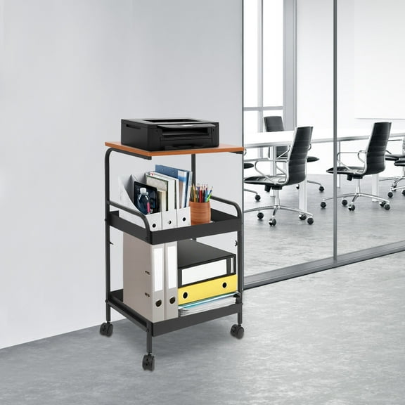 Floor Mount Modern Mobile Printer Stand 3 Tiers Storage Shelf Cart for Printer Scanner Fax