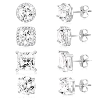 Jiamiaoi Orecchini A Bottone Uomo Donna In Argento 925 Con Zirconia Cubica, Taglio Principessa 4-8mm - Regalo Ideale - 2