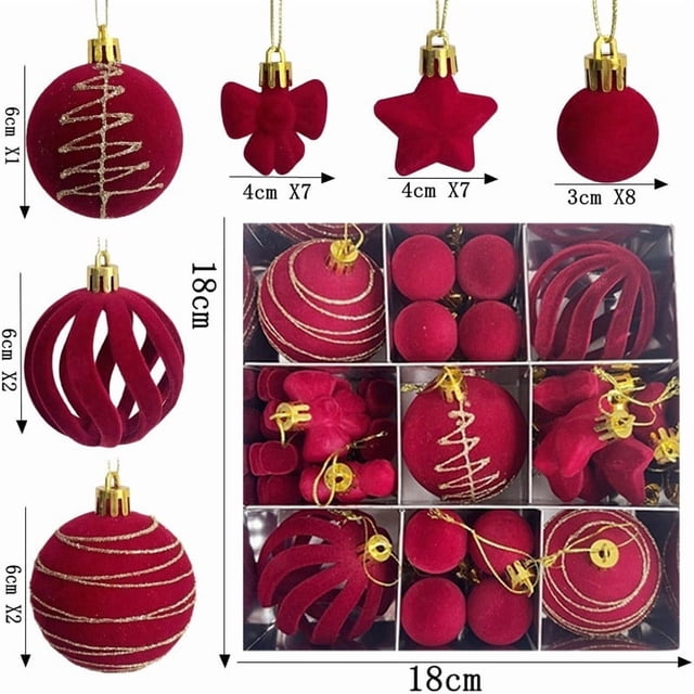 27 Pcs Velvet Christmas Balls Flocked Christmas Tree Ornaments Plastic Balls Xmas Decorative Hanging Ornaments Christmas Tree Decoration
