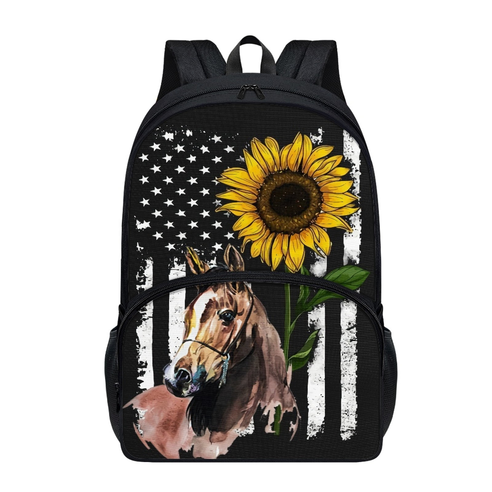 Xoenoiee American Flag Print Laptop Backpack for Kids Childrens Horse ...