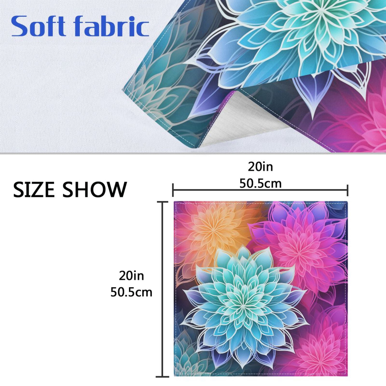JSTEL Transparent Mandala Flowers Rainbow Cloth Napkins Set of 6, 20x20 Inch Washable and Reusable Napkin for Decoupage Dinner Party Everyday Use