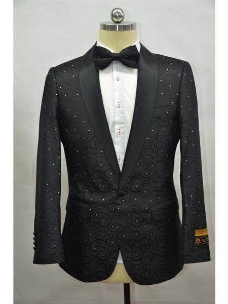Black Two Toned Paisley Floral Blazer Tuxedo Dinner Jacket Fashion ...