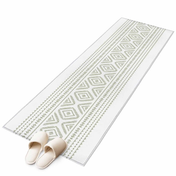 Runner Rugs 2x6 Ft, Boho Sage Green Geometric Non Slip Area Rugs for Kitchen Bedroom Entryway, Vintage Southwestern Stripes Washable Carpet Runner Rug Floor Mats for Bedroom Home Decor