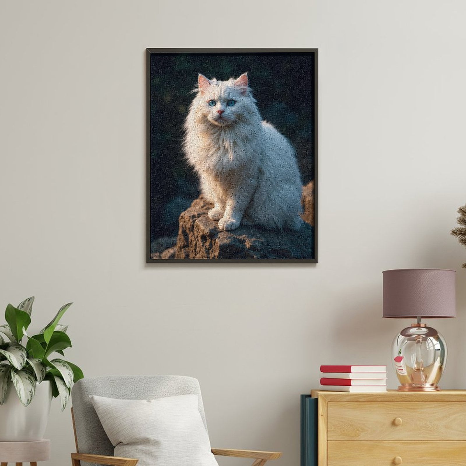 Paint By Numbers Kit for Adults Beginner - White Cat Blue Eyes Sunlit Rock DIY Canvas Painting Kits for Adults, Frameless Paint By Number for Adults for Home Wall Decor 16x20 Inch