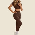 thumbnail image 6 of Workout Sets for Women High Waisted Leggings Cropped T Shirts Top 2 Piece Athletic Gym Set Womens Solid Tummy Control Yoga Legging Short Sleeve Shirt 2 Pieces Sport Matching Sets, 6 of 9