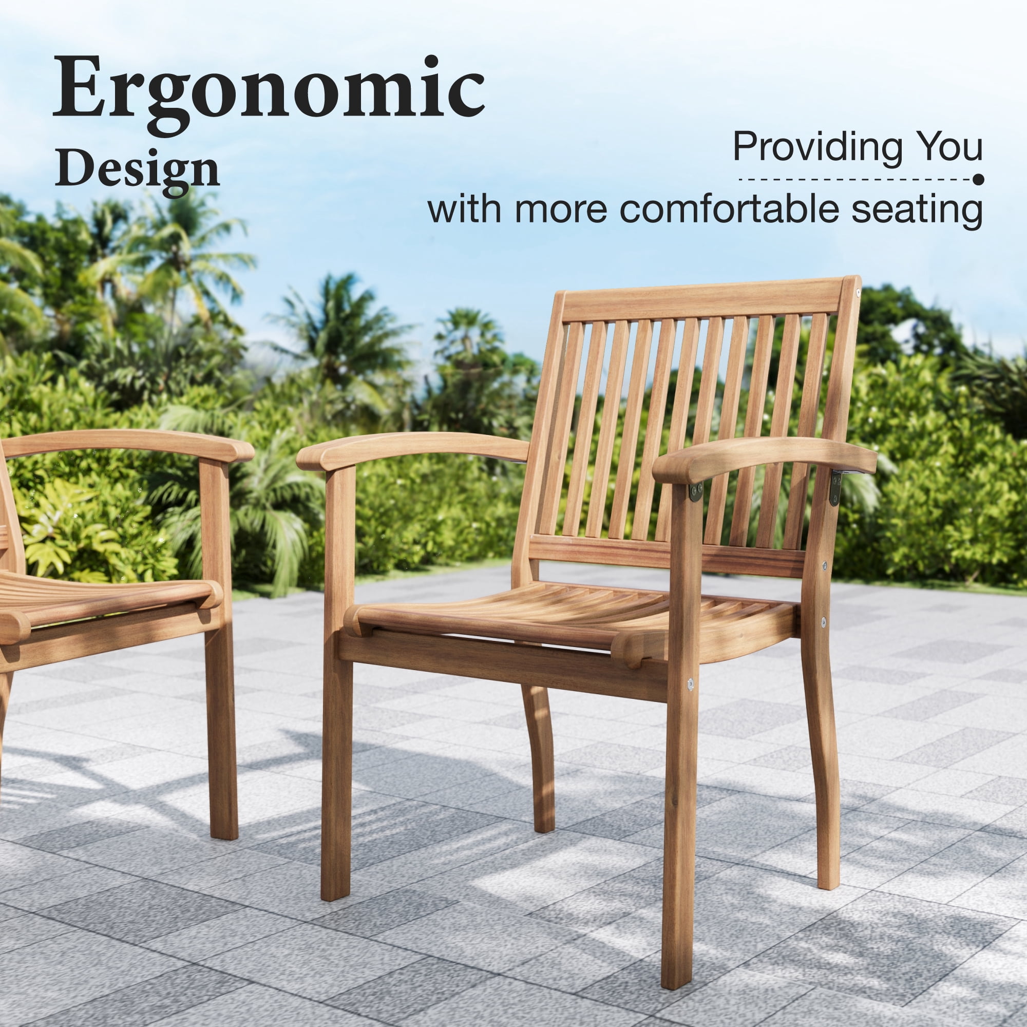 SUMMIT LIVING 9-Piece Acacia Wood Outdoor Patio Dining Set with 8 Wooden Chairs & 1 Expandable Wooden Dining Table with Umbrella Hole for 8 Person