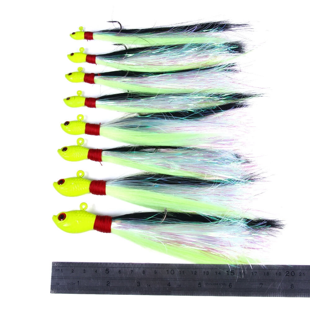 6PCS Bucktail Jigs Fishing Lures Lead Teaser Jig Head Bass Saltwater Lure USA