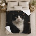 thumbnail image 5 of Autumn Tuxedo Cat with Gold Filigree, Dramatic Pet Portrait Pattern, Warm Flannel Blanket for Living Room and Reading Nook, Cat Lovers Autumn Gift, Pet Lover Home Decor, 5 of 9