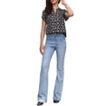 thumbnail image 2 of Blusas casuales para mujeres, manga corta, cuello en V, bordado de ojales, blusa elegante, XS, negra, 2 of 6