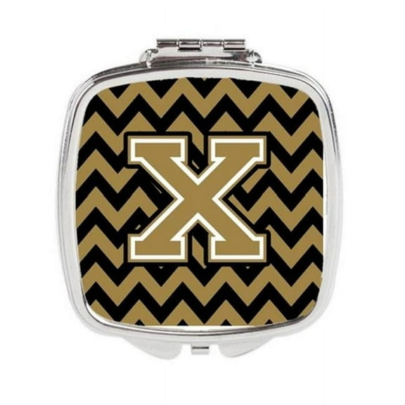Carolines Treasures Letter X Chevron Black & Gold Compact Mirror 3 x 0.3 x 2.75 in.