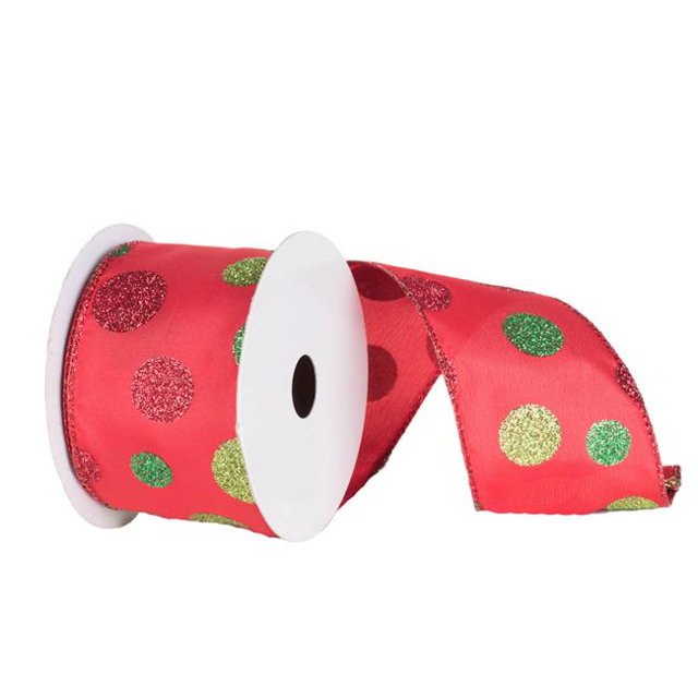 Vickerman Q141532 Red Glitter Dots Ribbon, 4 in. x 10 yard