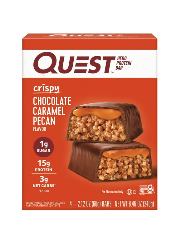 Quest Hero Protein Bars, Low Carb, Keto Friendly, Chocolate Caramel Pecan, 4 Ct