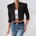 thumbnail image 4 of Womens Lapel Collar Cropped Jacket Long Sleeve Open Front Casual Commuter Outerwear Coat Black M(M), 4 of 5
