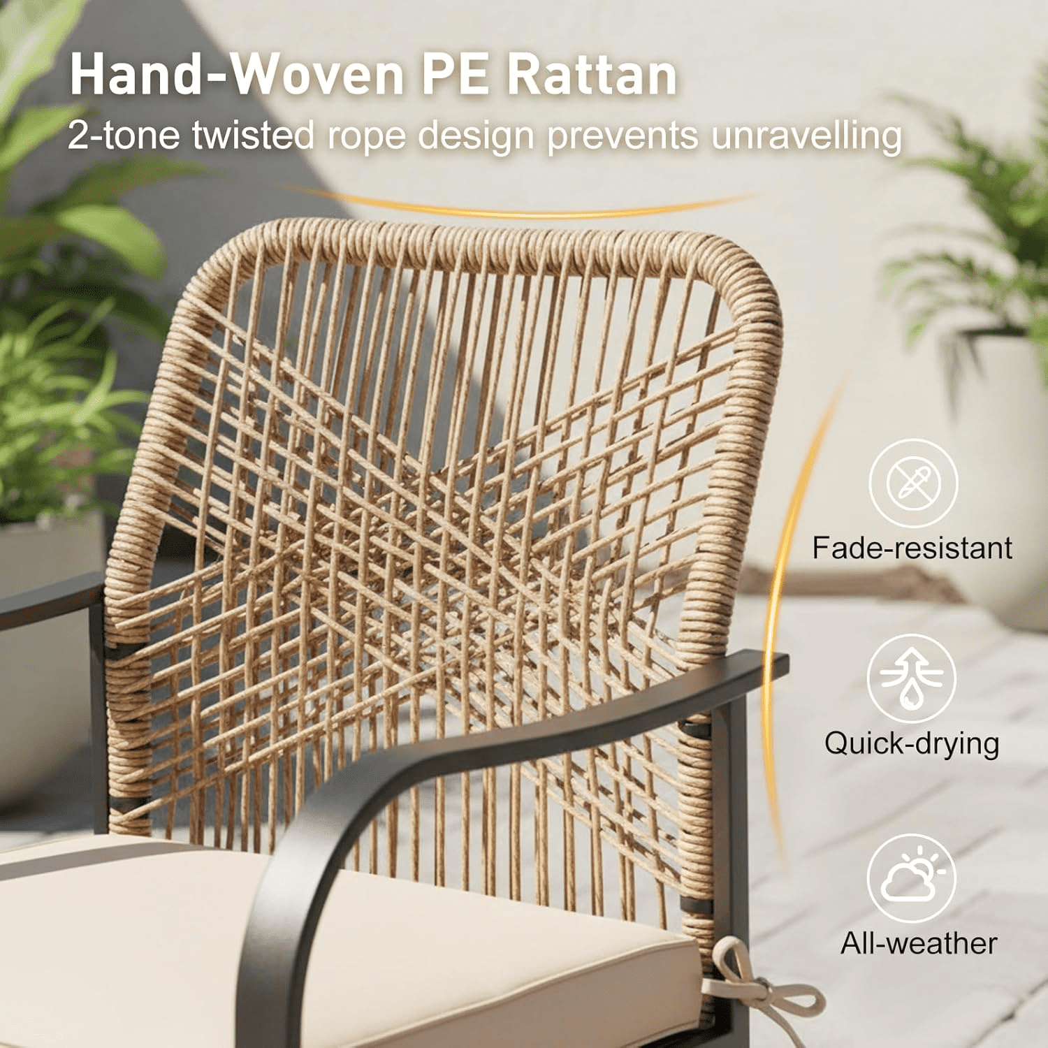 Patio Swivel Chairs Set of 4, Wicker Patio Dining Chair with Cushions and Metal Frame, Swivel Rocker Chair for Outside,Poolside,Lawn (Brown)