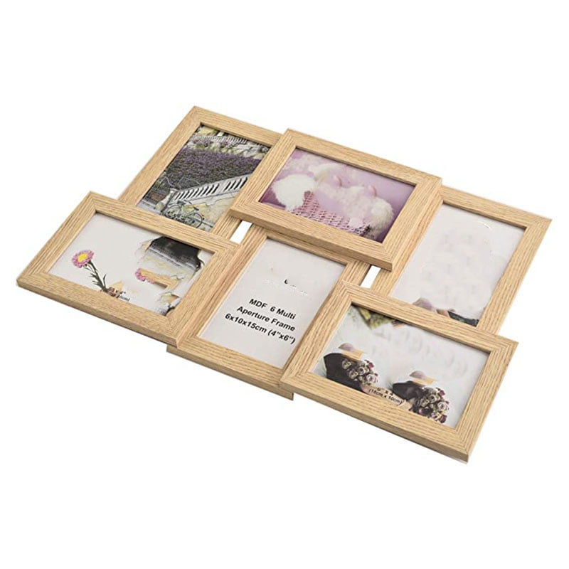 Wall Mounted Wooden Veneer Collage 6 Multi Photo Picture Frame Photograph 4x6 