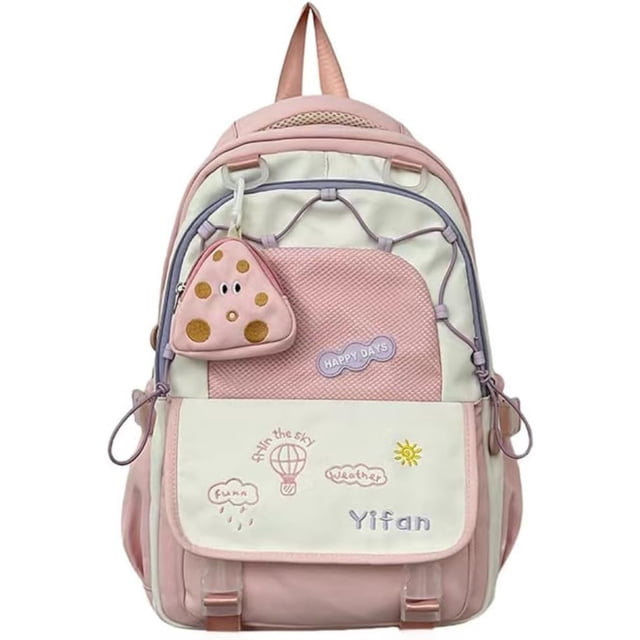 LHSHID Kawaii Backpack for Girls Teen Middle School College Daypack for Travel Casual Bookbag with Cute Pendant (Yellow)