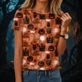 thumbnail image 2 of NOLDARES Halloween Shirts for Women Cute Ghost with Coffee Pumpkin Shirts Cute Fall Short Sleeve Graphic Tee Tops(Brick Red,M), 2 of 9