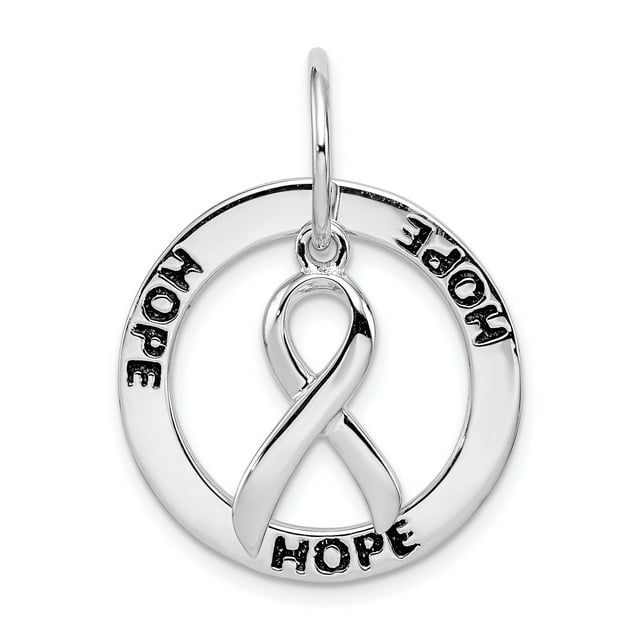 925 Sterling Silver Rhod Plated Hope Circle Shaped and Cancer Awareness Ribbon Pendant