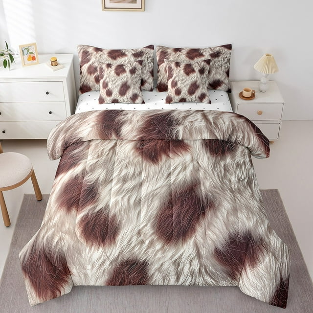 YST Western Cowhide Comforter Set, 7-Piece, Brown Fur Hair Bedding, King