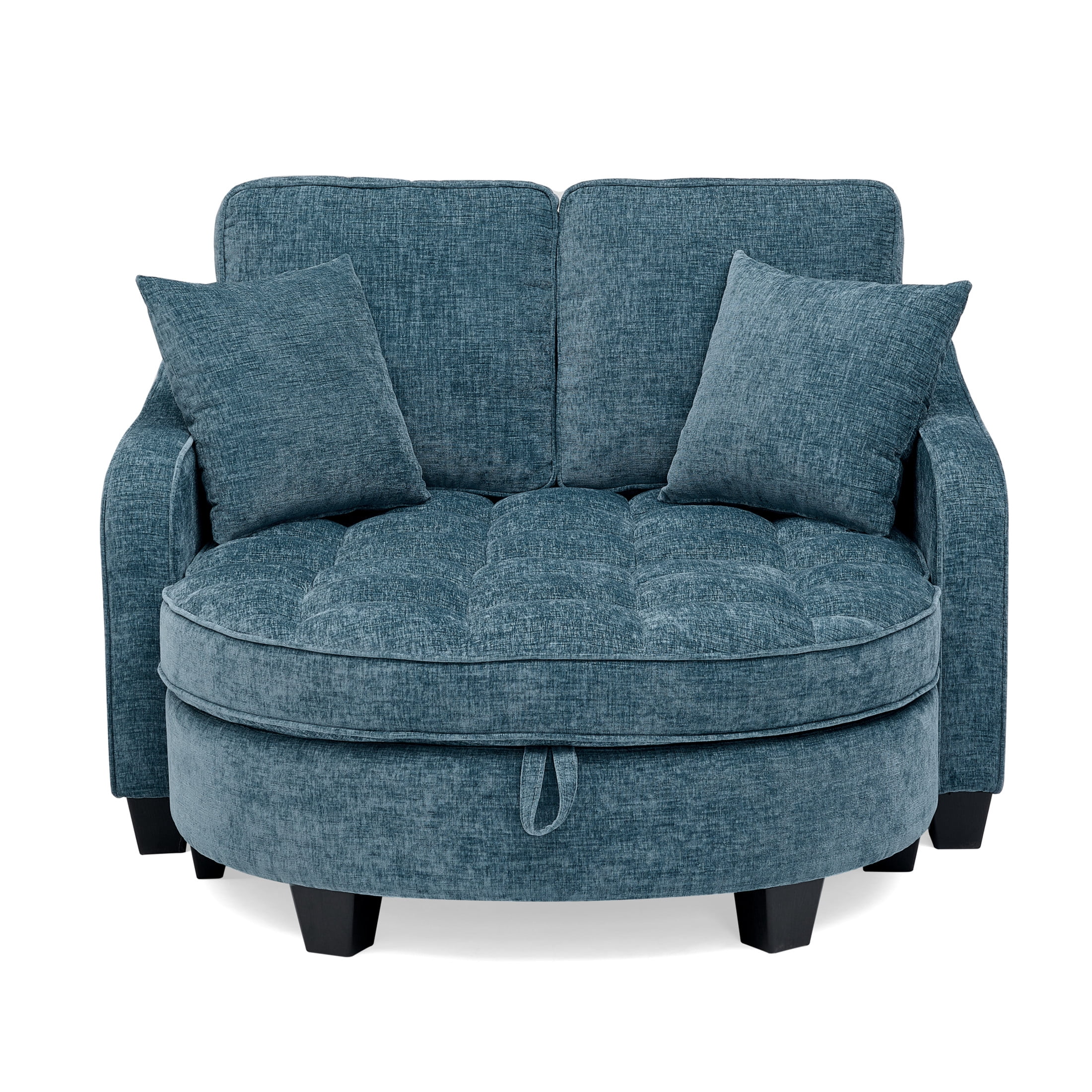 Noble House Rache 51" Upholstered Two-Seater Sofa, Double Chaise Longue with Storage Ottoman and Comfy Pillows, Blue