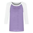 thumbnail image 5 of Breezora Women / Sleeve Color Block T-Shirt Contemporary Contrast Trim Casual Comfort Stretch Top S Size Light Violet, 5 of 5