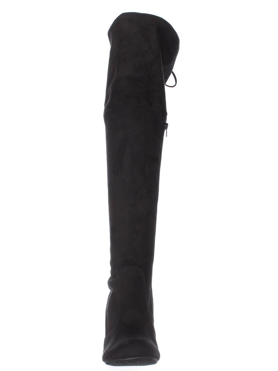 Stretch Suede Thigh High Block High Heel Boots With Tie Up Back Detail BE44