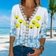thumbnail image 2 of Blusa de manga 3/4 Top Escote en V Blusa informal con ribete de encaje ajustada Camisa para mujer Citas de verano Amarillo S, 2 of 7