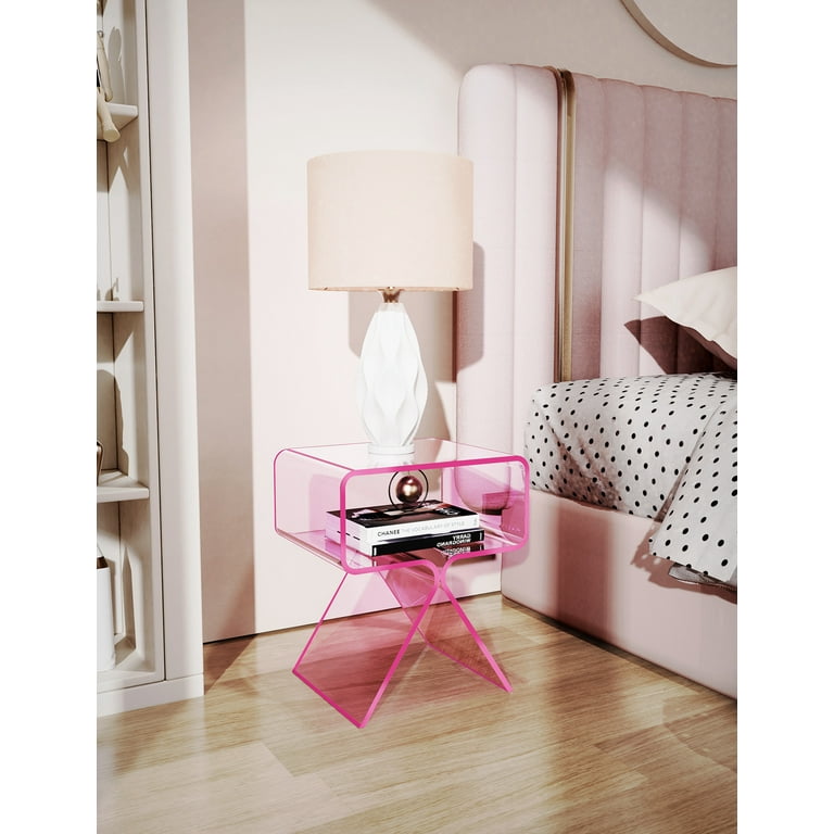 Solaround Acrylic Side Table Nightstand, 15.4''L x 11.8''W x