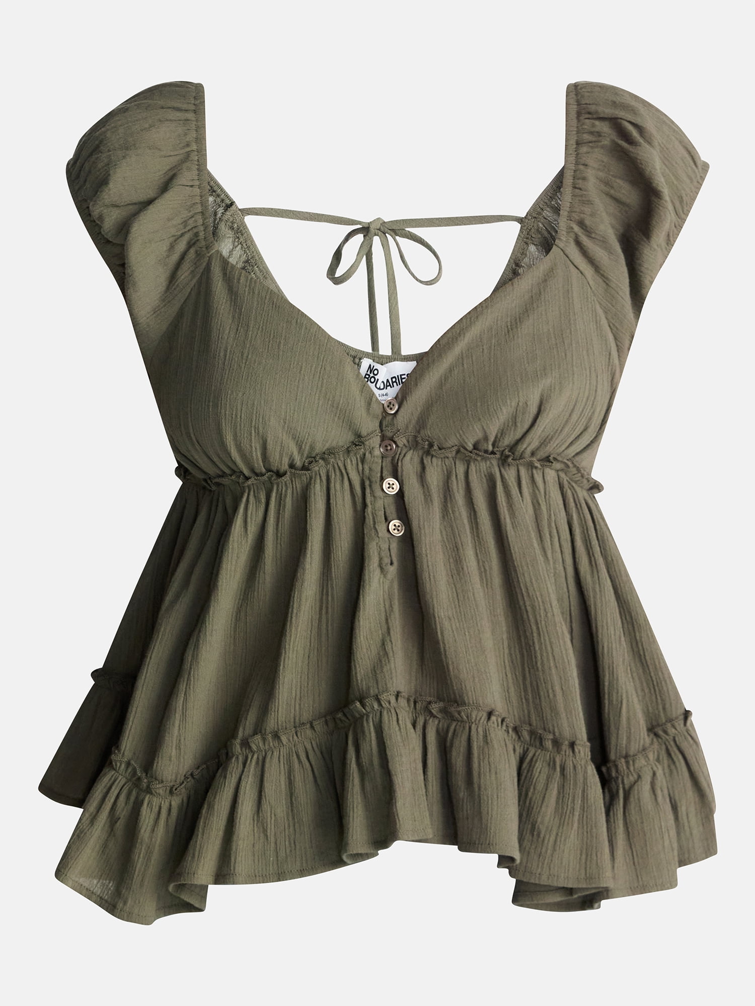 No Boundaries Boho Woven Babydoll Top, Women's XXS-XXL