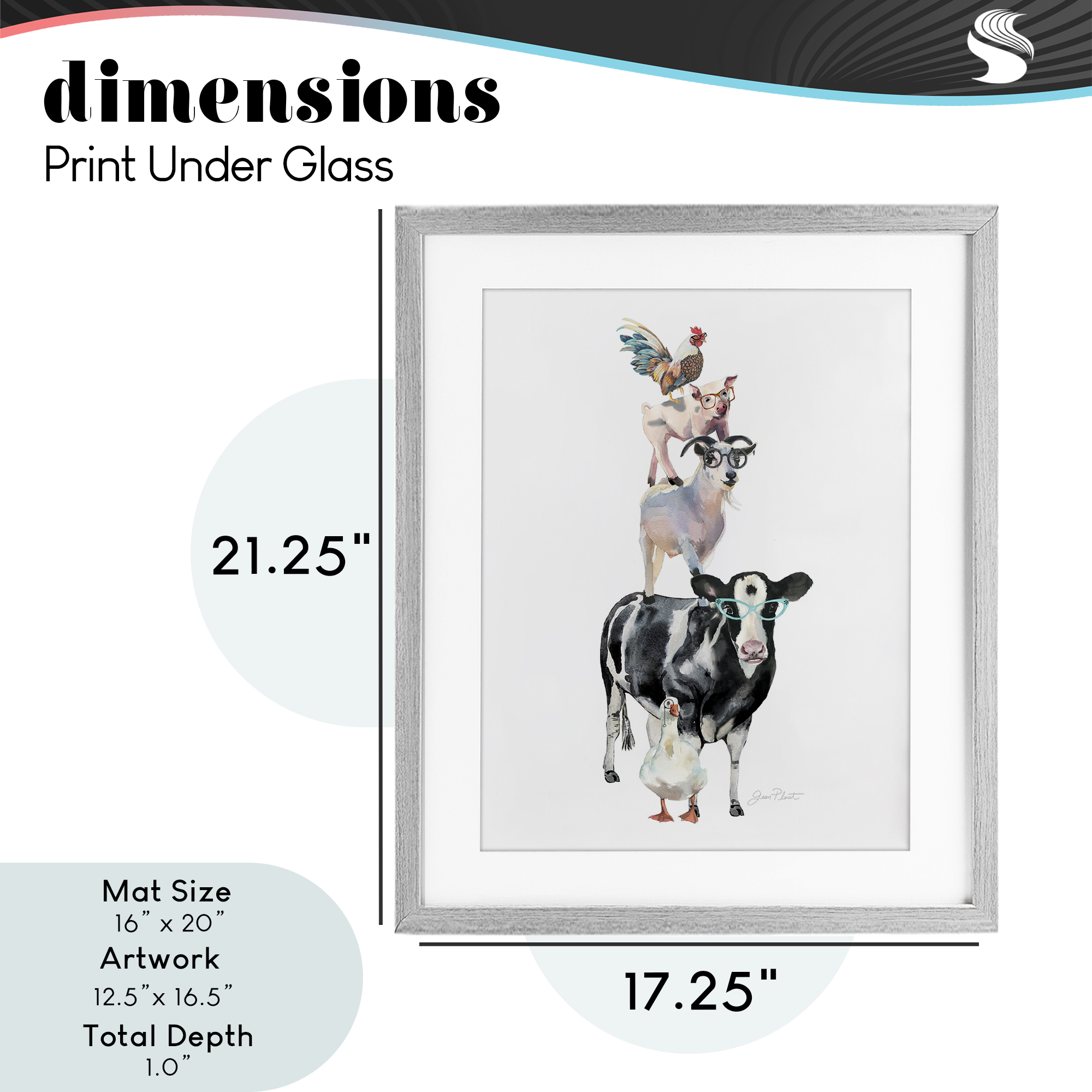 Farm Animal Family Gray Framed Print Under Glass, design by Jean Plout