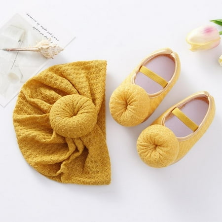 

MEROTABLE Infant Baby Girls Shoes with Hat Soft Sole Flower Shoes Flats Pincess Prewalker Christening Baptism Crib Shoes