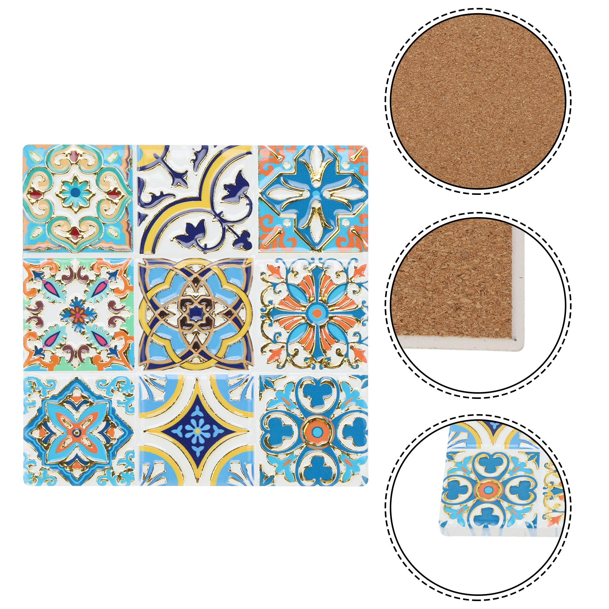 Unique Bargains Square Drink Coaster 1 Pc Ceramic Cork [Square Embossing Hot Stamping]
