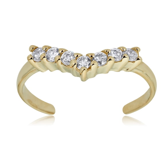 AVORA 10K Yellow Gold Adjustable Chevron Toe Ring with Simulated Diamond CZ