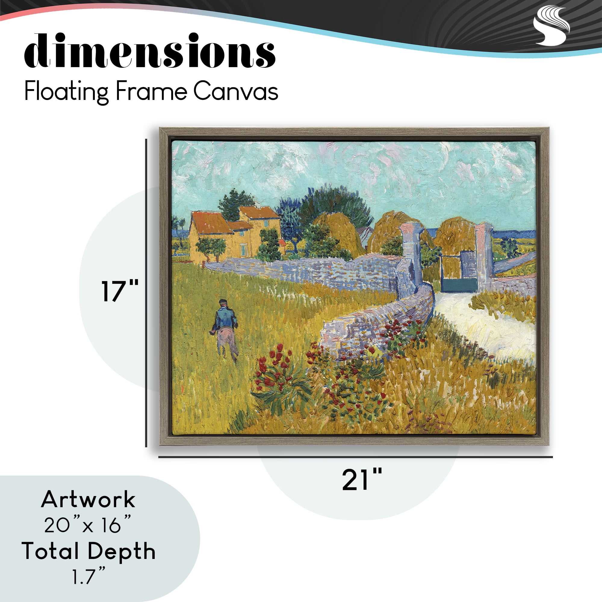 Stupell Industries Farmhouse In Provence Brown Framed Floater Canvas Wall Art, design by Vincent Van Gogh
