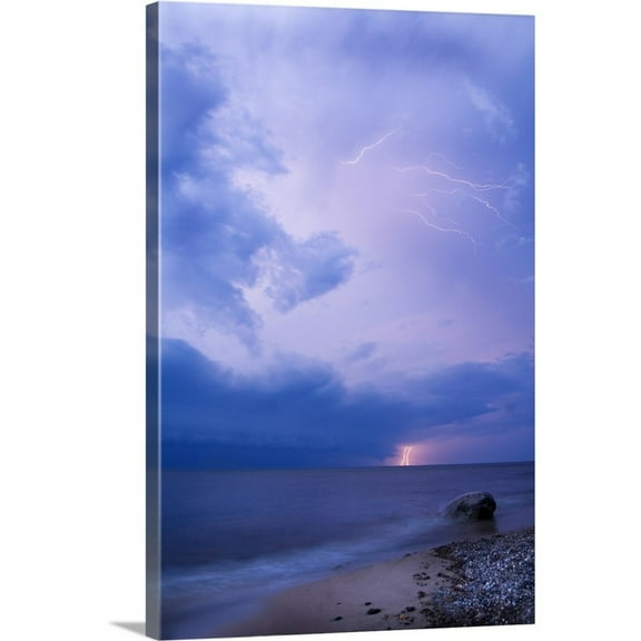 Great Big Canvas "Michigan, Upper Peninsula. Lightening over Lake Superior"  by Nancy Rotenberg Black Dark Blue   Wrapped Canvas Print Wall Artwork