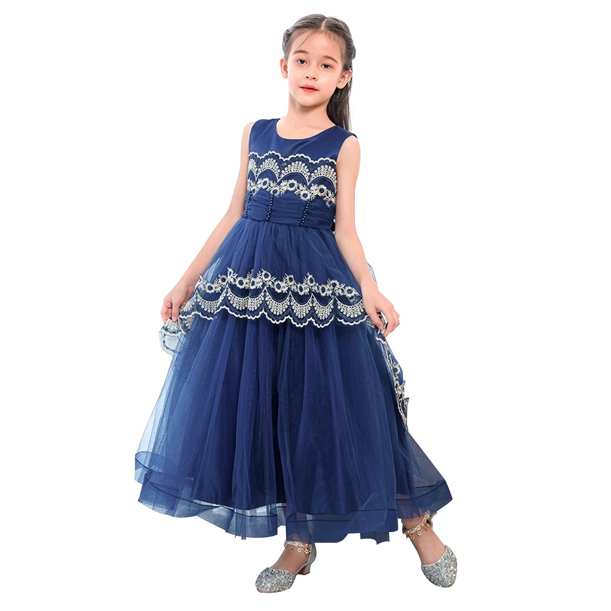 12y New High Fashion Dark Blue Sequins Flower Girl Pageant Formal Dress Age 5T Dresses Clothing