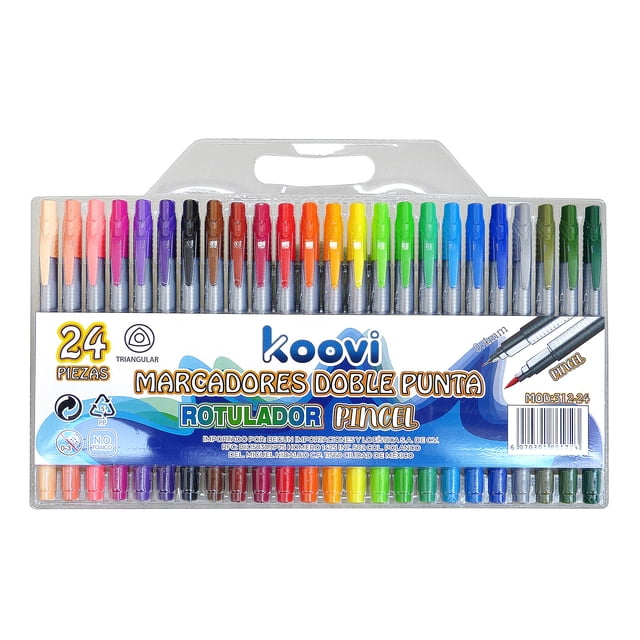 Marcadores Doble Punta Pincel CON Rotulador 0.4MM 24 Piezas KOOVI