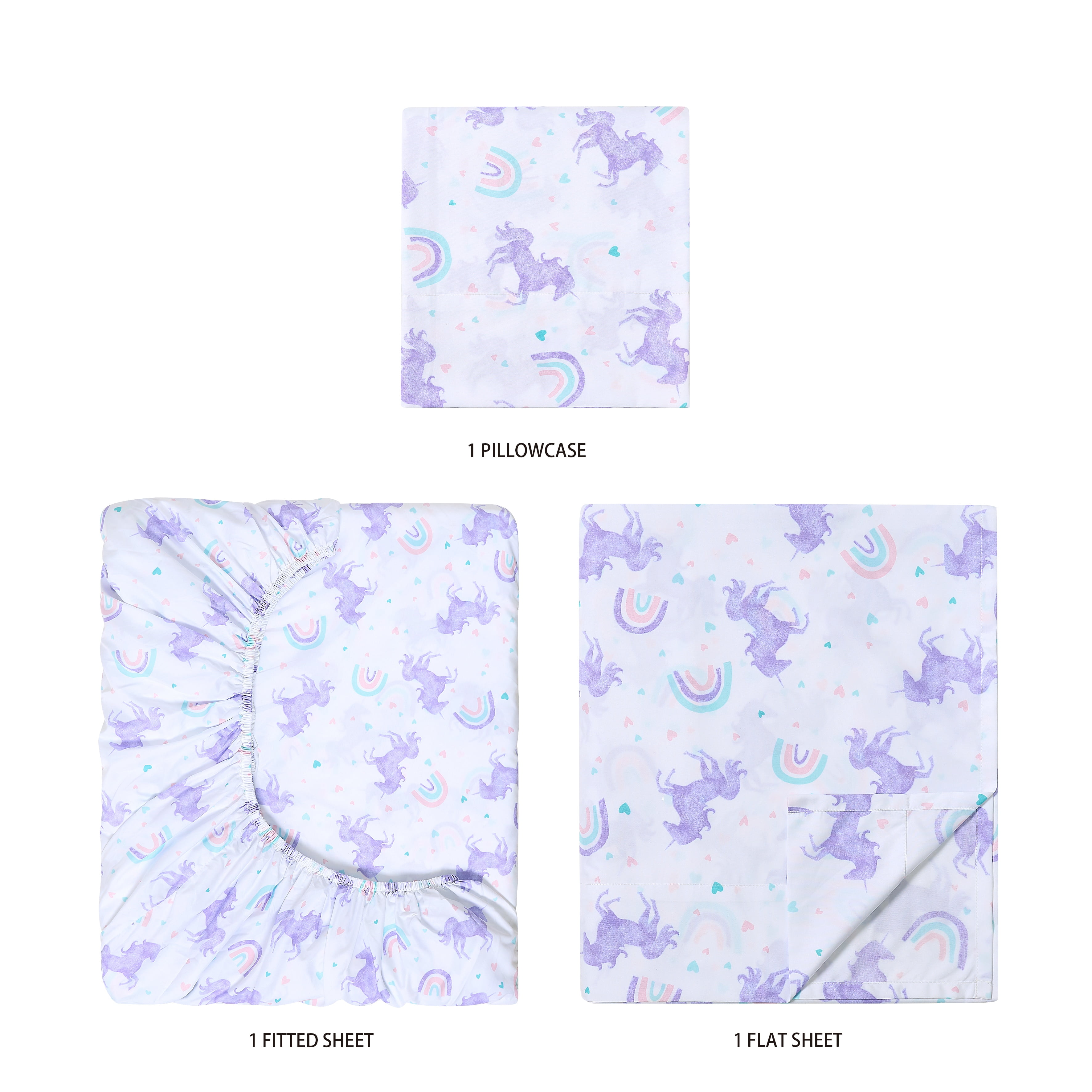 Your Zone 3-Piece Kids Soft Microfiber Sheet Set, Purple Unicorn, Twin