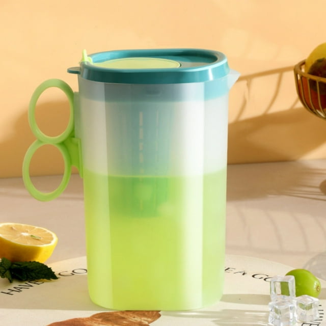 Ynlkorvg Pichet d'Eau en Plastique pour Rangement des Aliments avec Couvercle à Bec Rabattable, Contenant d'Eau Transparent et Mince pour Porte de Réfrigérateur, Pichet à Jus pour Thé, Limonade, Boissons Faites à la Main, Bleu et